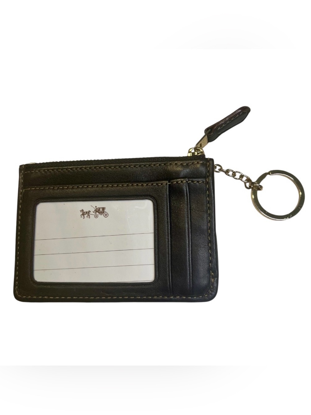 Coach Taupe Brown Signature Logo Canvas Card Case with Key Ring NWOT - Picture 2 of 3